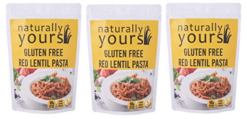 Naturally Yours Red Lentil Pasta | 200g Pack | Gluten-Free, No Maida, No Onion No Garlic, 100% Jain Friendly, Vegan, Preservative-Free | High Plant Protein & Fiber | Healthy Pasta | Pack of 3