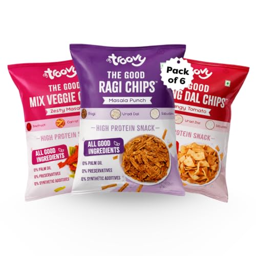 Troovy Mixed Chips | No Maida, No Palm Oil | Tasty & High Protein | Mix Veggie | Ragi | Moong (70g, Pack of 6)