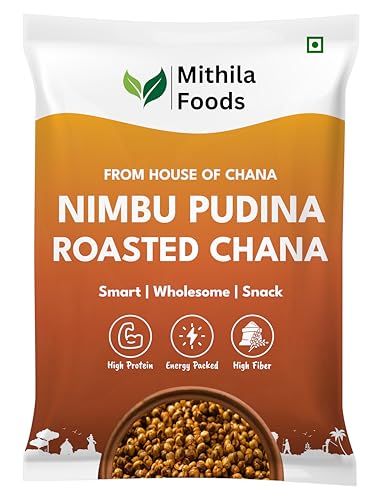 MITHILA FOODS 500g Nimbu Pudina Roasted Chana | Desi Chickpeas | Whole with Skin | Crunchy Vegan Gluten-Free High Protein SMART Snack | Authentic Bihari Bhuna Chana Snacks Tangy Lemon Mint Flavor