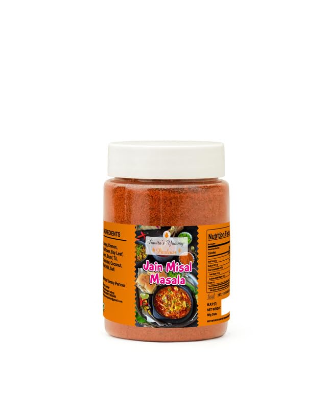 Savita’s Yummy Parlour Jain Misal Masala | Authentic Maharashtrian Spice Blend | No Onion No Garlic | Perfect for Misal Pav, Curries & Snacks | 90g