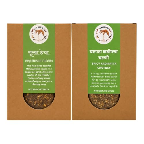 Do Chutki Teekha Patta Combo | Dry Mirchi Thecha Green Chilli Chutney 100g + Chatpata Kadipatta Chutney Powder 100g | No Onion No Garlic | No Preservatives | Maharashtrian Pack of 2
