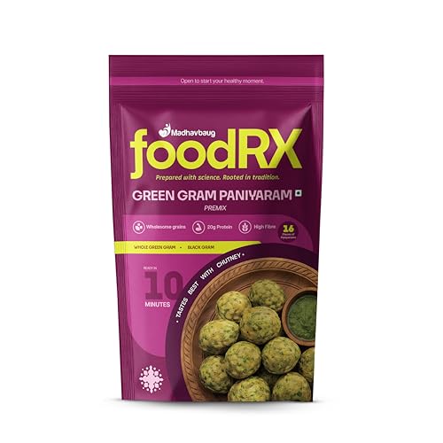 FOODRX Green Gram Paniyaram Mix – Made with Low Glycaemic Green Gram | Rich in Plant Protein & Dietary Fibre | Healthy, Light & Nutritious Ready-to-Cook Snack (Pack of 1, 200gm)