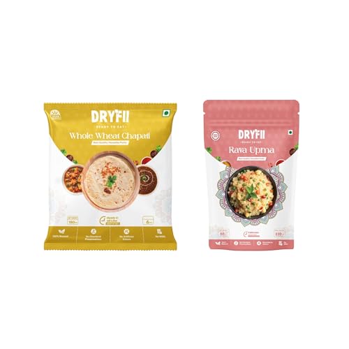 Dryfii Ready-to-Eat Chapati (6 Pcs | 1 Pack) with Jain Upma | No Onion No Garlic Light Meal | Healthy Instant Indian Food | Travel Friendly Breakfast & Lunch Pack | Pure Vegetarian