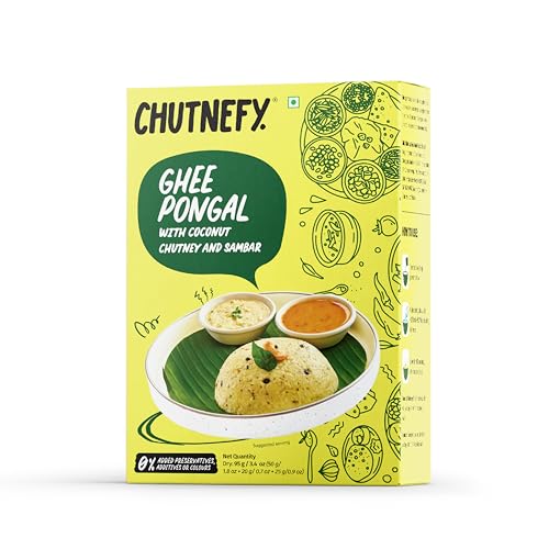 Chutnefy Ghee (Ven) Pongal (With Coconut Chutney & Sambar) | 95g Freeze-Dried Instant Meal | Just Add Hot Water to make a meal for 1 | 0% Preservatives or Additives