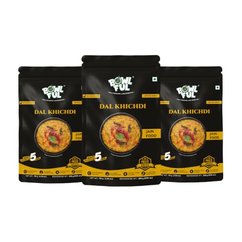 Bowlful Jain Dal Khichdi | No Onion No Garlic | Simple & Digestive Rice Lentil Meal | Instant Ready Food | 55g Net Weight (250g After Rehydration) | Pack of 3 | No Added Preservatives & Colours | Microwaveable