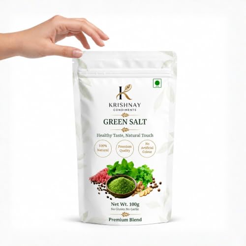 KRISHNAY Condiments Natural Green Salt Seasoning 100g | Herbal Mineral Salt Blend with Mint, Coriander & Spices | Natural Masala Salt for Chaat, Salad, Fruits & Buttermilk