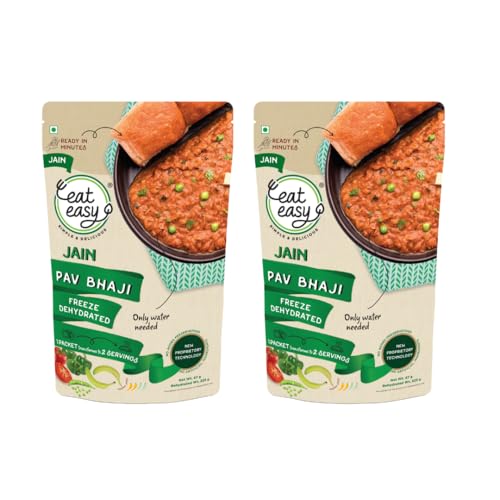 Eat Easy Ready To Eat Jain Pav Bhaji, 65gm (Pack of 2) | Just Add Water and Cook | No Onion No Garlic, Vegetarian Healthy Instant Food for Travel, Trekking, Campign | No Preservatives | No Added Artificial Colours & Flavours