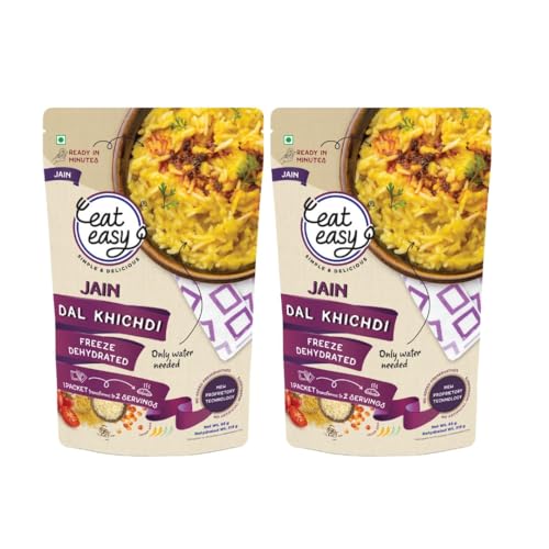 Eat Easy Ready To Eat Jain Dal Khichdi, 92gm (Pack of 2) | Light on Stomach High Protein & Fiber, Freeze Dehydrated Healthy Instant Food for Travel, Office | No Preservatives | No Onion, No Garlic | Just Add Water and Cook