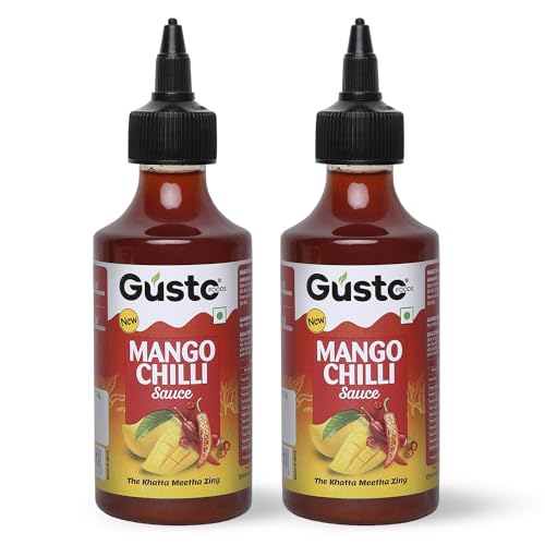 Gusto Foods Mango Chilli Sauce 480gm (Pack of 2) | Sweet and Sour Mango Sauce | Aam Chutney | Khatta Meetha Pickled | Blend of Ripe Mangoes & Red Chillies | Salad Dressing, Dipping Sauce & Seasoning