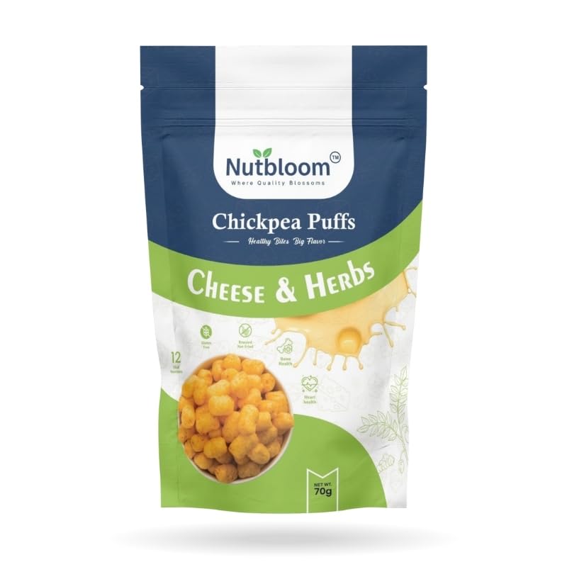 Nutbloom Chickpea Puffs – Delicious Cheese & Herbs Flavor | High-Protein, Gluten-Free, Guilt-Free Crunchy Snack (70 gm, Cheese & Herbs)