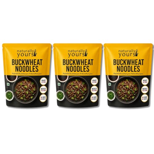 Naturally Yours Buckwheat Soba Hakka Noodles | Kuttu Atta & Whole Wheat | No Maida, No Onion No Garlic, Jain Friendly, Vegan, Preservative Free | Tastemaker Inside | Healthy Noodles | 180g Pack of 3