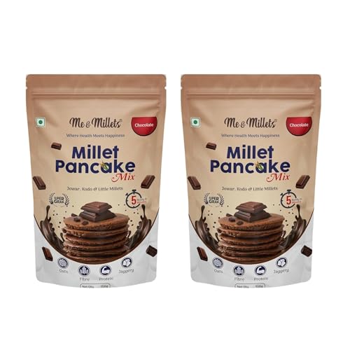 ME & MILLETS Chocolate Flavor Millet Pancake Mix (150g X 2) Sweetness Of Jaggery, No Maida, No Wheat, No Preservatives, Vegetarian, Eggless, Healthy Breakfast for Family (Jain Friendly)