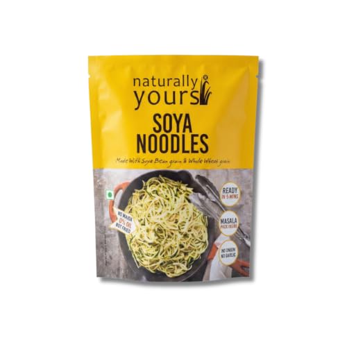 Naturally Yours Soya Hakka Noodles | Soybean & Wheat Protein | No Maida, No Onion No Garlic, Jain Friendly, Vegan, Preservative Free, No MSG | High Protein & Fiber | Tastemaker Inside | 180g Pack
