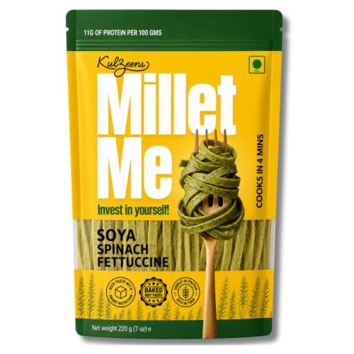Millet Me by Kuizeens SOYA Spinach Fettucine - 220G (Pack of 1) |Protein-Rich | Easy-to-Make | Fresh & Flavourfull | No MSG |No Preservatives|Vegan & Wholesome|Ready in Minutes | Jain | No Onion & Garlic