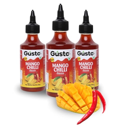 Gusto Foods Mango Sweet Chilli Sauce 720gm (Pack of 3) | Sweet and Sour Mango Sauce | Aam Chutney | Khatta Meetha Pickled | Blend of Ripe Mangoes & Red Chillies | Salad Dressing, Dipping Sauce & Seasoning