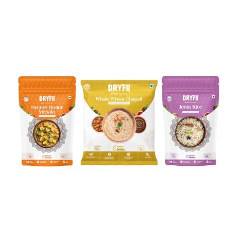 Dryfii Ready-to-Eat Chapati with Jain Paneer Butter Masala & Rice | Rich Creamy Satvik Combo Meal | No Onion No Garlic | Fresh Indian Food Pack