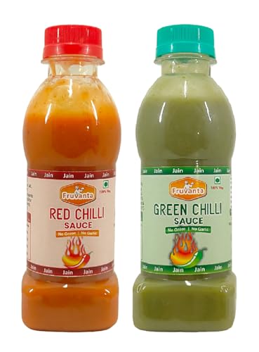 Fruvanta Jain Combo Without Onion/garlic/Potato, green Chilli Sauce (200gm), Red Chilli Sauce (200gm) and vinegar (200gm) (Pack of 3)