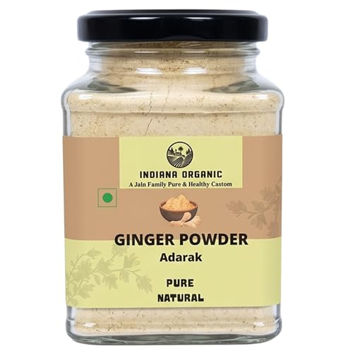 Indiana Organic Pure Ginger Powder (Adarak) 200g | Manually Cleaned Dry Ginger Sonth Masala | Freshly Ground on Order | No Added Preservatives, No Onion No Garlic | Glass Jar Packaging