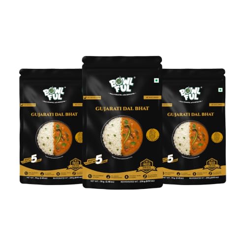 BowlFul Gujarati Dal Bhat, 70 GMS, Sweet Dal Preparation with Basmati Rice and No Onion or Garlic. 100% Natural, Freeze Dried Food