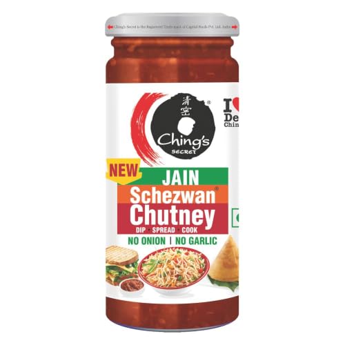 Ching's Secret Jain Schezwan Chutney, No Onion, No Garlic, Dip, Spread, Cook, Ideal for Jain Recipes and Quick Meals, 250g Jar