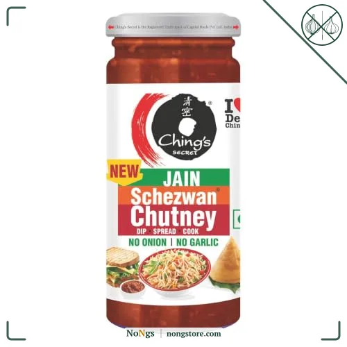 Ching's Secret Jain Schezwan Chutney, No Onion, No Garlic, Dip, Spread, Cook, Ideal for Jain Recipes and Quick Meals, 250g Jar