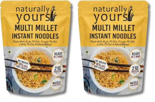 Naturally Yours Multi Millet Instant Noodles 175g | Kodo & Little Millet + Whole Wheat | 21g Protein | High Fiber | No Maida | Non-Fried | No Onion No Garlic Jain-Friendly | Tastemaker | Pack of 2