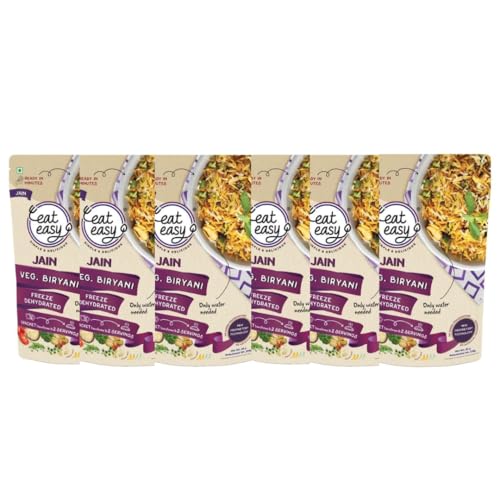 Eat Easy Ready To Eat Jain Veg Biryani- 95gm (Pack of 6) | Instant Food | Indian Meal, Travel Food | No Preservatives, No Added Artificial Colours & Flavours | Just Add Water and Cook