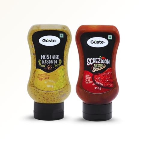 Gusto Foods Jain Sauce Combo | Schezwan Sauce and Mustard Kasundi | Zero Onion and Garlic | Spicy & Tangy | No chopping, grinding | No extra prep needed