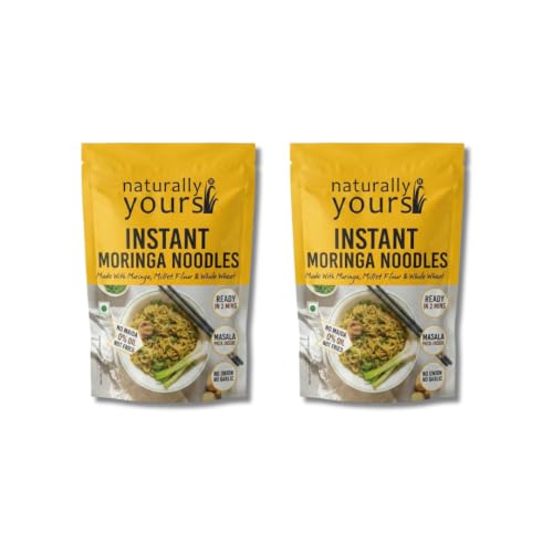 Naturally Yours Moringa Instant Ramen Noodles | Shigru Leaf, Millet & Whole Wheat | No Maida, Not Fried | No Onion No Garlic, Jain Friendly | Ready in 2 Minutes | Masala Inside | 175g Pack of 2