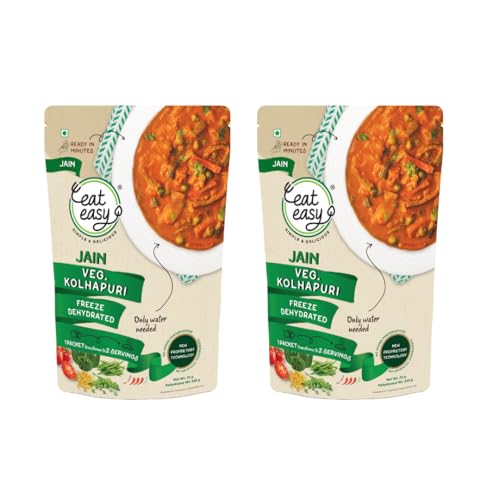 Eat Easy Ready To Eat Jain Veg Kolhapuri, 75gm of 1 Pack, Instant Food, Indian Meal, Travel Food, No Preservatives, No Added Artificial Colours & Flavours, Just Add Water and Cook (Pack of 2)