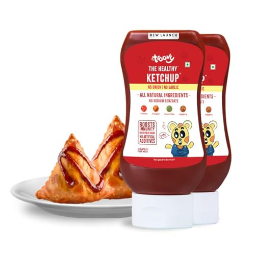 Troovy Healthy Tomato Ketchup | No Onion and No Garlic | No Processed Sugar (uses Jaggery) | 100% Chemical Free | No Preservatives | No MSG | No Sodium Benzoate | All Natural Ingredients | Contains Minerals like Iron | Tastes like Regular Tomato Ketchup | Pack of 2
