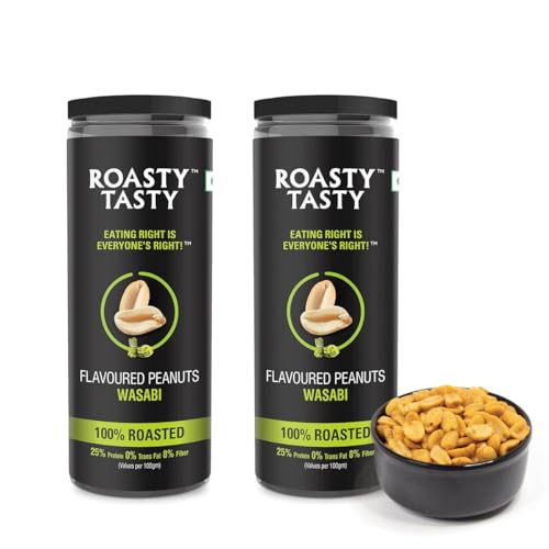 Roasty Tasty Wasabi Flavour Roasted Peanuts|Healthy Snacks|Rich In Protein & Fibre|Roasted, Not Fried Snacks|Healthy Food|Namkeen Peanuts|Crunchy Masala Peanuts|Pack Of 2 (150G Each)