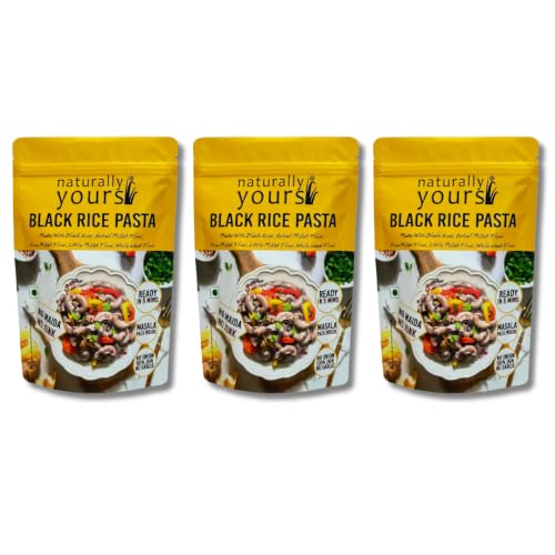 Naturally Yours Black Rice Pasta – Macaroni Made with Black Rice, Millet & Whole Wheat | High Protein, No Maida, Not Fried, No Onion No Garlic, 100% Jain Friendly | Ready in 5 Mins | 175g (PACK OF 3)