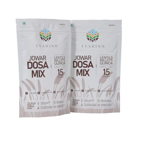 Tvarish Instant Jowar Dosa Mixes (2 * 200g) | Millet, Lentil & Quinoa based | Gluten Free | No Maida, No Preservatives, No Rice, No Baking Soda | Healthy South Indian Breakfast