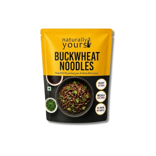 Naturally Yours Buckwheat Soba Hakka Noodles | Kuttu Atta & Whole Wheat | No Maida, No Onion No Garlic, Jain Friendly, Vegan, Preservative Free | Tastemaker Inside | Healthy Noodles | 180g Pack