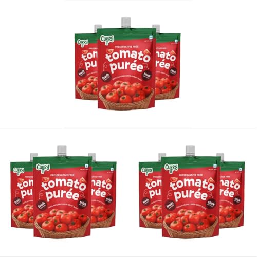CURRYiT Tomato Puree | Made With 100% Fresh Hand Picked Tomatoes | No onion & Garlic | Tomato Paste For Cooking Pasta & Curries | No Added Preservatives or Colors | Pure & Natural (100g x 3) 300g