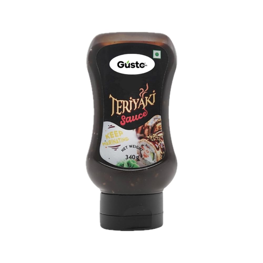 Gusto Foods Teriyaki Sauce (340g), Premium Japanese Style Teriyaki Sauce, Perfect for Marination, Stir Fry, Glazing, Balanced Vegan Sweet & Sour Zingy Dipping Sauce with Umami and Sesame Flavors