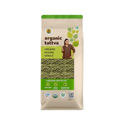 ORGANIC TATTVA , Organic Moong Whole/Sabut Moong Dal, Rich In Protein | Naturally Gluten Free And Unpolished | Pesticide And Chemical Free, 500 Gram