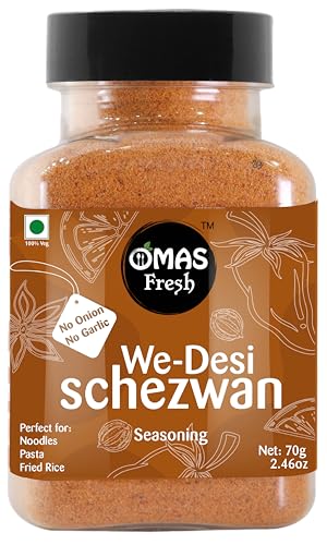 Omas Fresh Jain We-Desi Schezwan Seasoning | No Onion, No Garlic Masala Best for Making Noodles, Pasta, Fried Rice, Nachos (70g)
