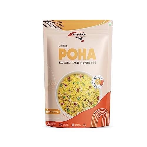 INSTAFOOD Breakfast Poha | Ready to Cook Meal | 2-3 Servings | Pack of 1 (150g) | After Cooking Gets 300GM to Serve | Zip Lock Packaging | Vegetarian Meal | Just Add Water and Cook