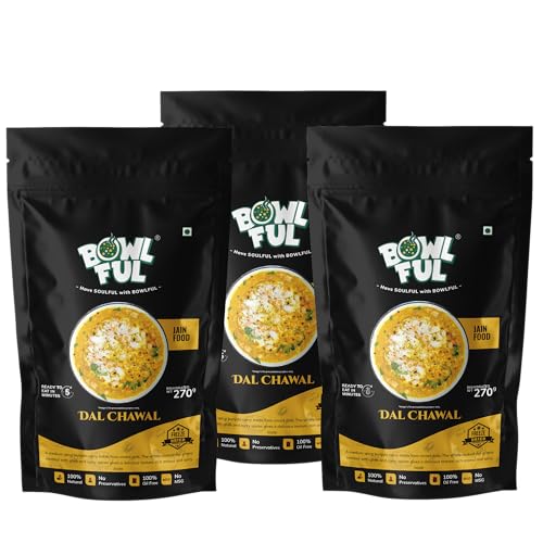 Bowlful Jain Dal Chawal,70 GMS, Spicy Dal and Chawal Without Onion and Garlic | Pure Natural, Freeze Dried Food (Pack of 3)