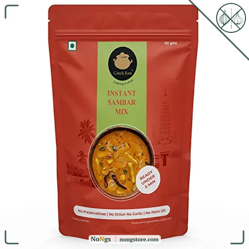 Cinch Eats (Since 1996) Instant Sambar Powder Just Add Oil, Ready Under 5 Min | Tasty Ready To Eat Sambar Mix No Garlic & Onion | No Artificial Colors/Flavours & No Preservatives (110g)