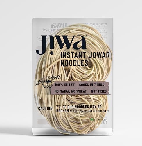 Jiwa Instant Jowar Noodles | Hakka Noodles | Cooks in 7 Minutes | Ready to Cook | 100% Millet | No Maida, No Atta | Not Fried | Gluten Free | 200 G