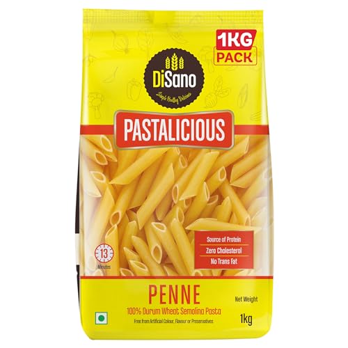 DiSano Penne Pasta 1kg, Healthy Pasta, Made with 100% Durum Wheat Semolina, 100% Suji, No Maida, Source of Protein & Fibre, Non-Sticky