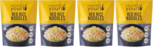 Naturally Yours Red Rice Hakka Noodles | No Maida, Non-Fried, Vegan, Preservative Free | No Onion No Garlic, Jain Friendly | High Iron, Antioxidants & Fiber | Healthy & Easy to Digest | 180g Pack of 4