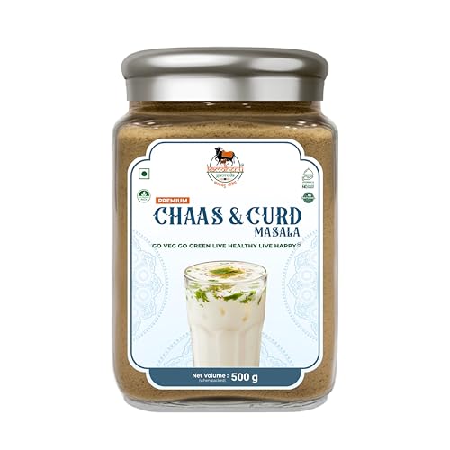 Kamdhenu Gauveda Panjabi Chaas Masala| Gujarati Chaas Masala | Blend With Natural Ingredients Cumin, Coriander, Pudina, Salt, Jeera | No Preservatives | No Onion No Garlic | Pack In Premium Organic Glass Jar With Steel Cap (500g, Chaas & Curd Masala)