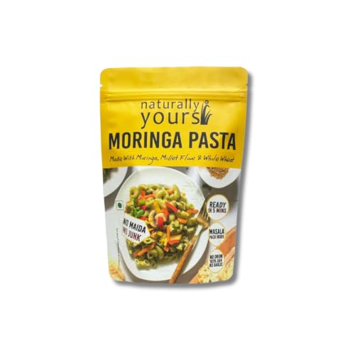 Naturally Yours Moringa Macaroni Pasta | Shigru Leaf, Millet & Whole Wheat | No Maida, Not Fried | No Onion No Garlic, Jain Friendly | High Protein | Ready in 5 Minutes | 175g Pack