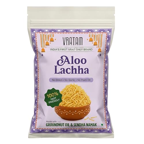 Vratam Aloo Lacha | Healthy Namkeen Aloo Bhujia for Diet | No Onion No Garlic No Palm Oil | Homemade Tasty Snacks made in Groundnut Oil | Guilt Free Snacks Jain Friendly | 110G (pack of 1)