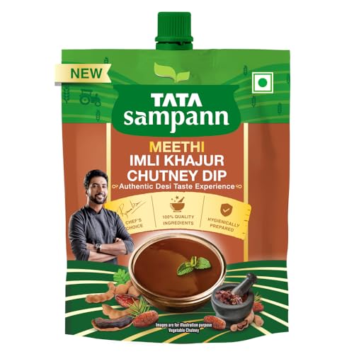 Tata Sampann Meethi Imli Khajur Chutney Dip, Made with Tamarind & Dates, Sweet & Tangy Flavour, Ready to eat, Pairs Well with Chaats & Snacks, Quality Ingredients, Hygienically Prepared, 200 g