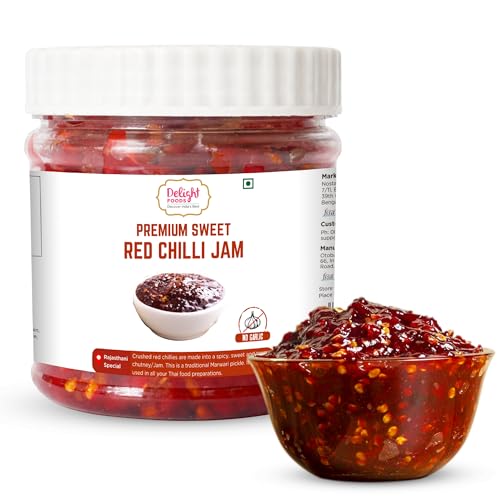 Delight Foods Rajasthani Premium Sweet Red Chilli Jam 300g | Hot & Sweet Chilli Spread | Spicy & Tangy Dip Sauce | No Onion No Garlic